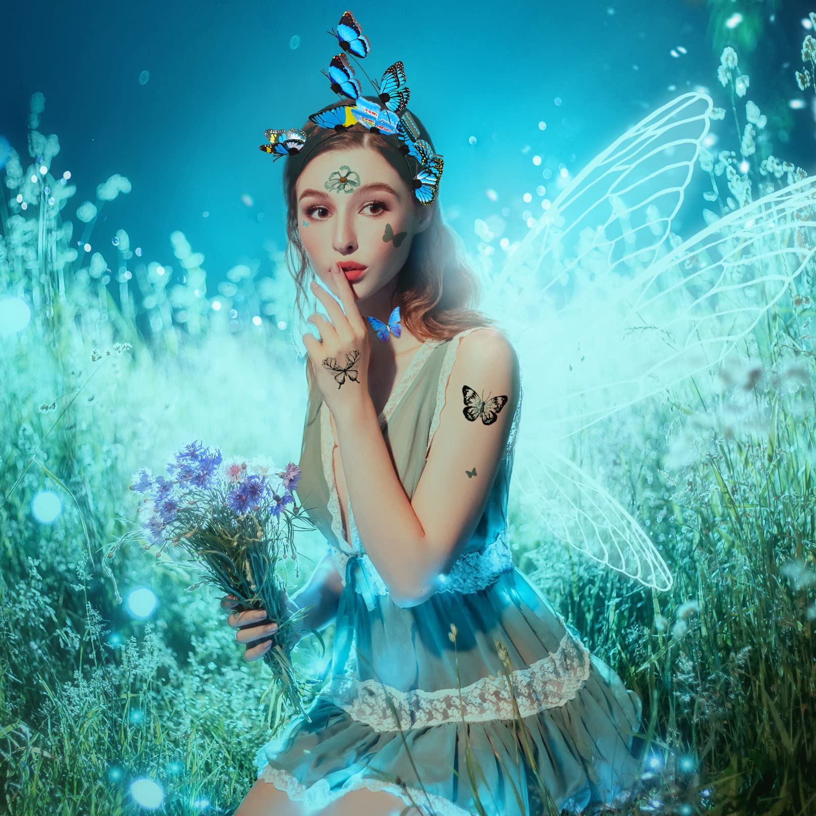 howaf-schmetterling-kost-m-damen-set-blau-haarreif-tattoos image 6