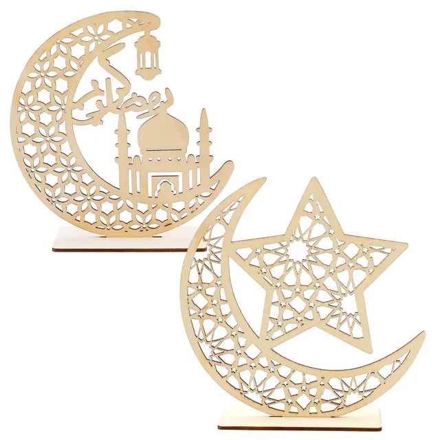 howaf-eid-mubarak-holz-deko-mond-stern-2-teilig-tischdeko image 1