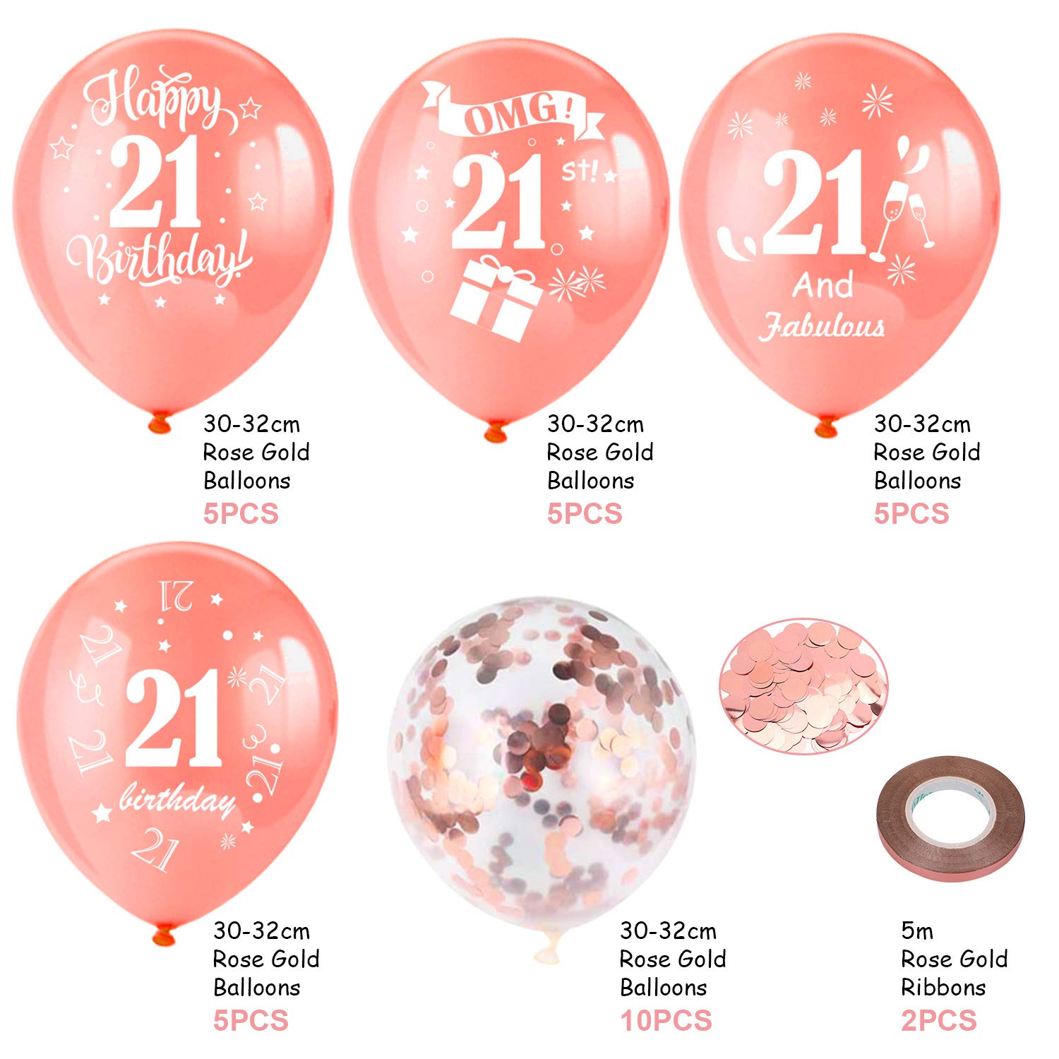howaf-21-geburtstag-luftballons-ros-gold-30-st-ck-12-zoll-latex image 3