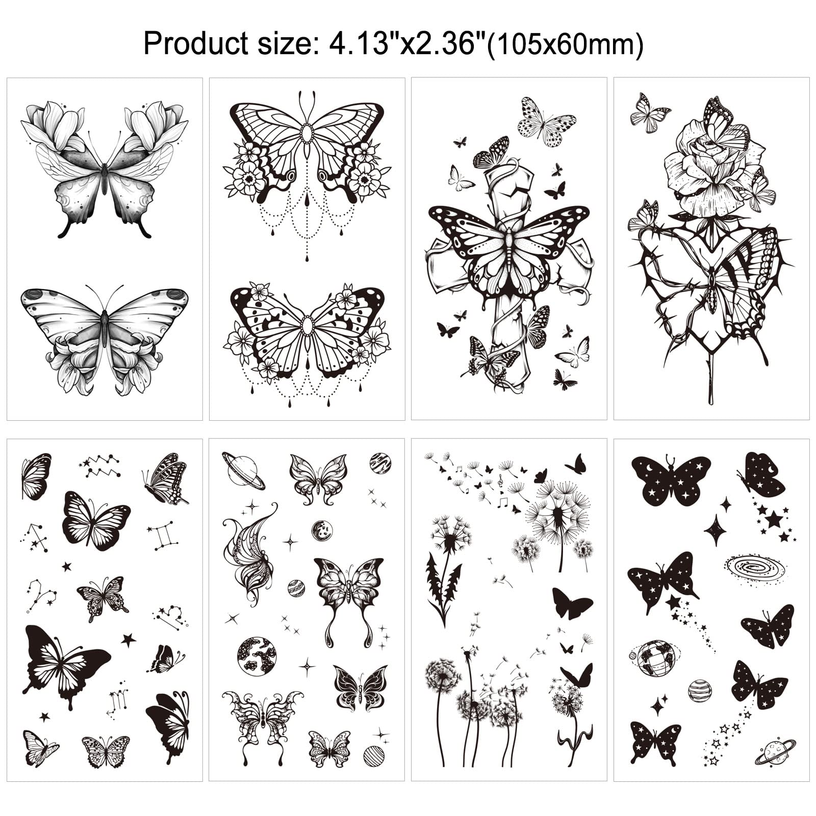 howaf-fake-tattoos-frauen-schmetterling-blume-30-blatt-schwarz image 2