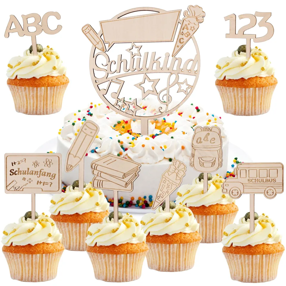 howaf-schulanfang-cake-topper-holz-tortendeko-9tlg-abc-123 image 1
