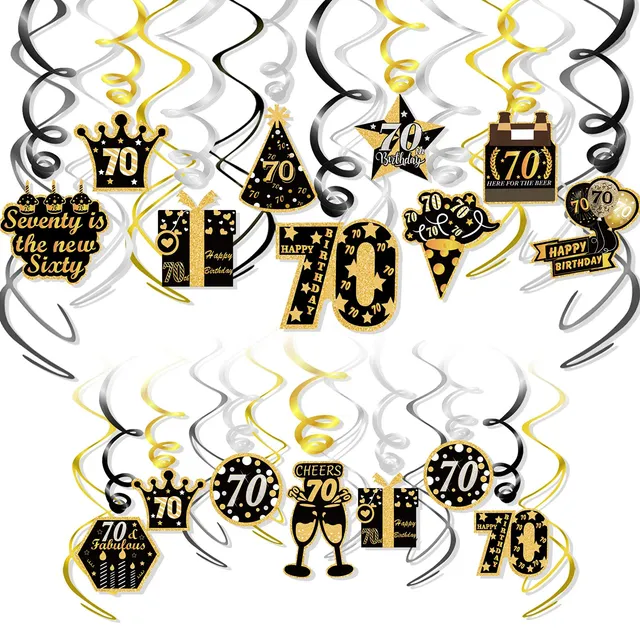 howaf-70-geburtstag-h-ngedeko-spiralen-schwarz-gold-30-st-ck image 1