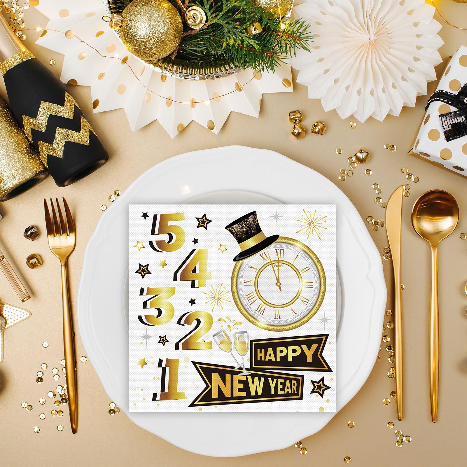 howaf-happy-new-year-servietten-schwarz-gold-40-st-ck-33x33 image 5
