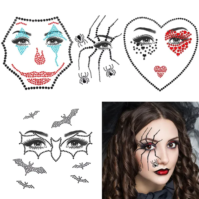 howaf-temporary-tattoos-halloween-gesicht-edelsteine-4-sets image 1
