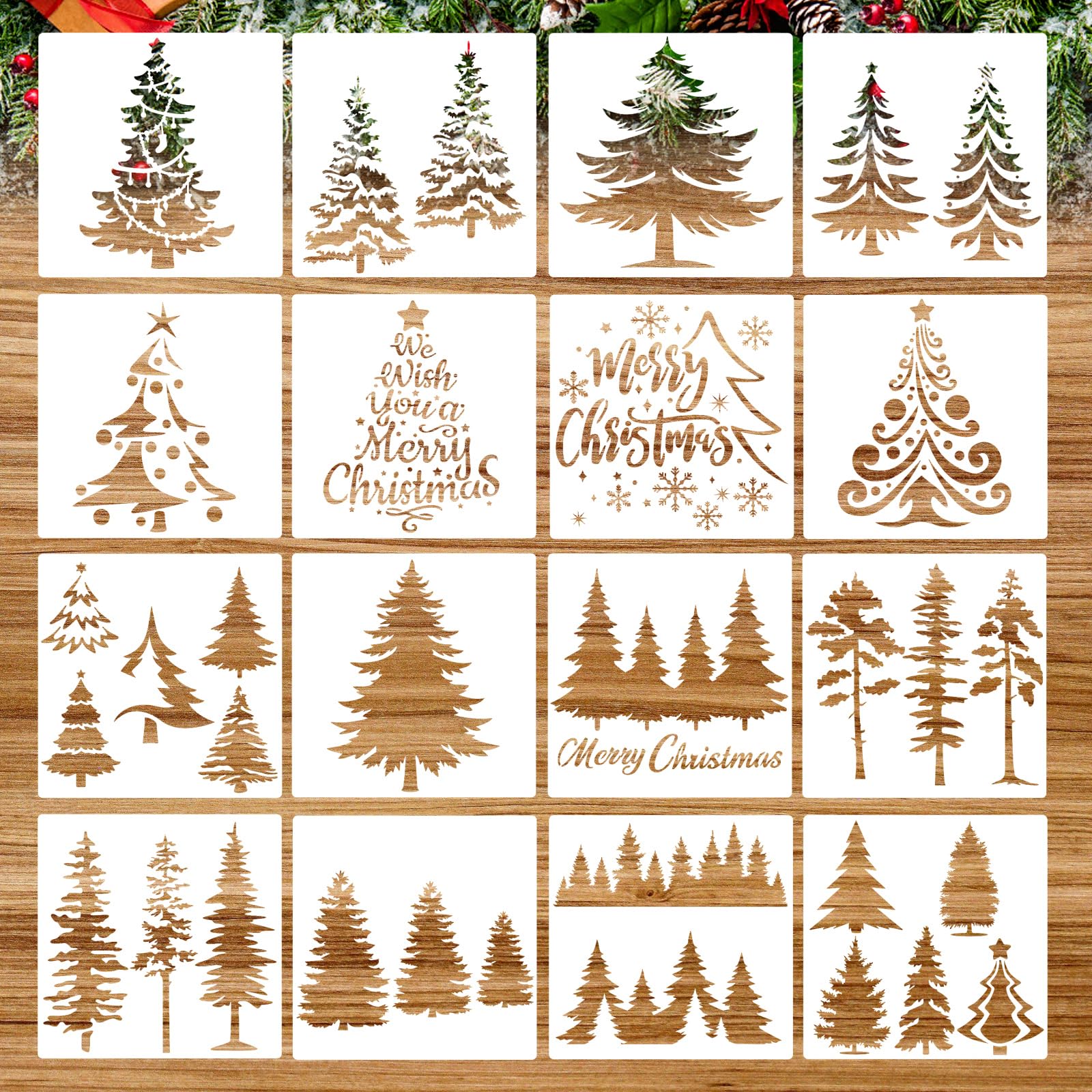 howaf-tannenbaum-schablonen-16-st-ck-15x15-cm-wiederverwendbar image 1