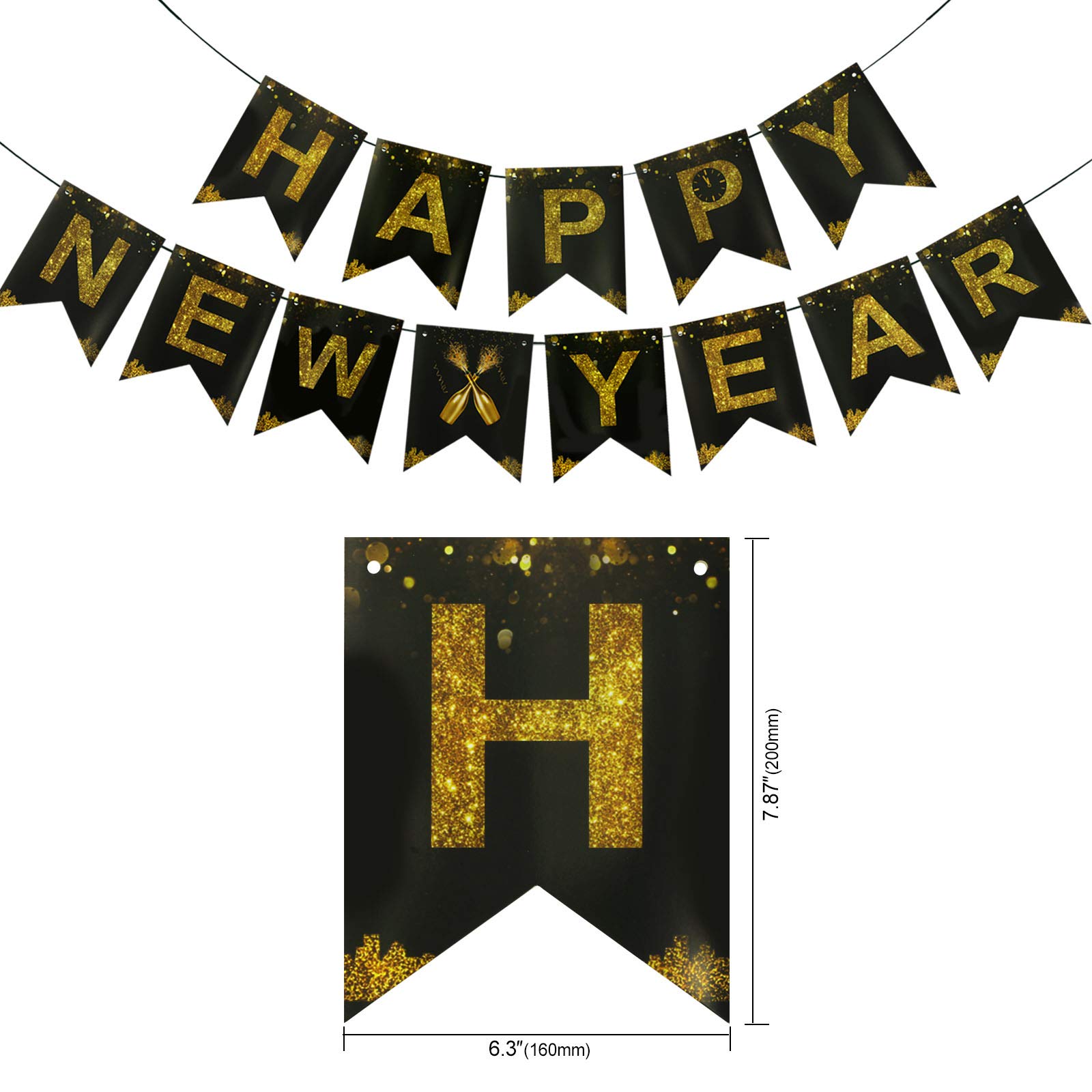 howaf-silvester-deko-2025-set-schwarz-gold-54-teilig image 2