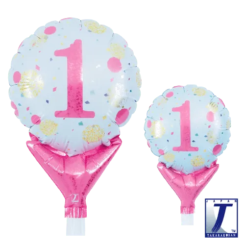 takara-upright-round-5-gold-pink-dots-folienballon-klein image 1