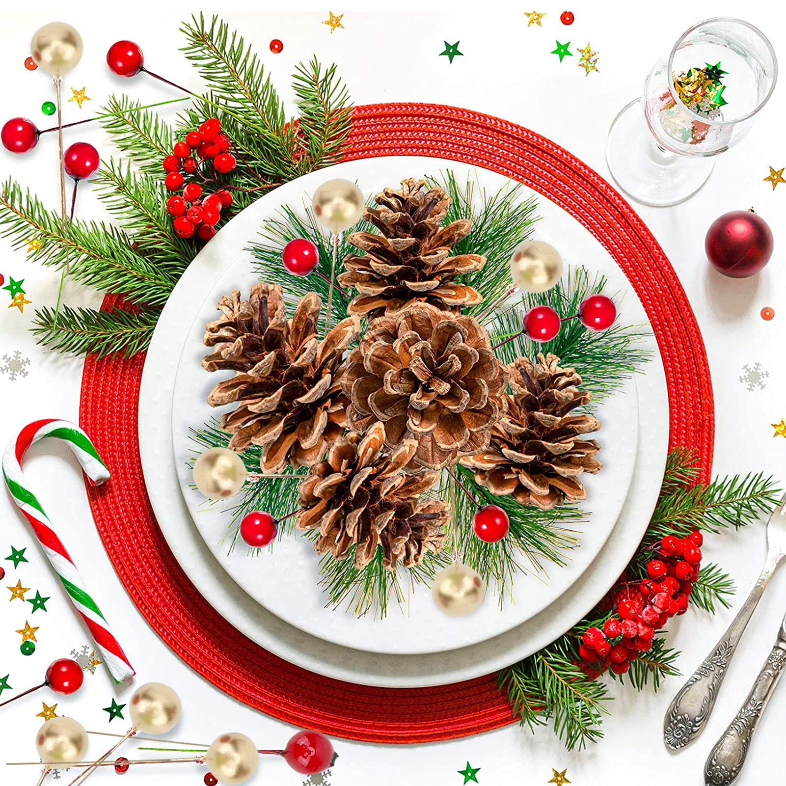 howaf-weihnachtsbeeren-deko-rot-gold-150-st-ck-k-nstlich image 7