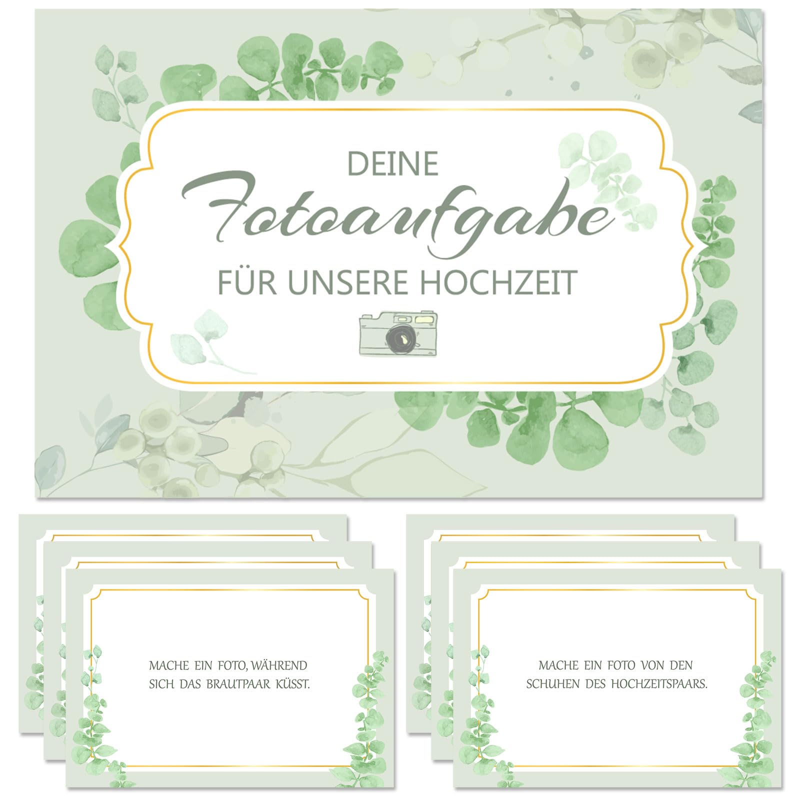 howaf-fotoaufgaben-hochzeit-50-karten-gr-n-gold-eukalyptus image 1