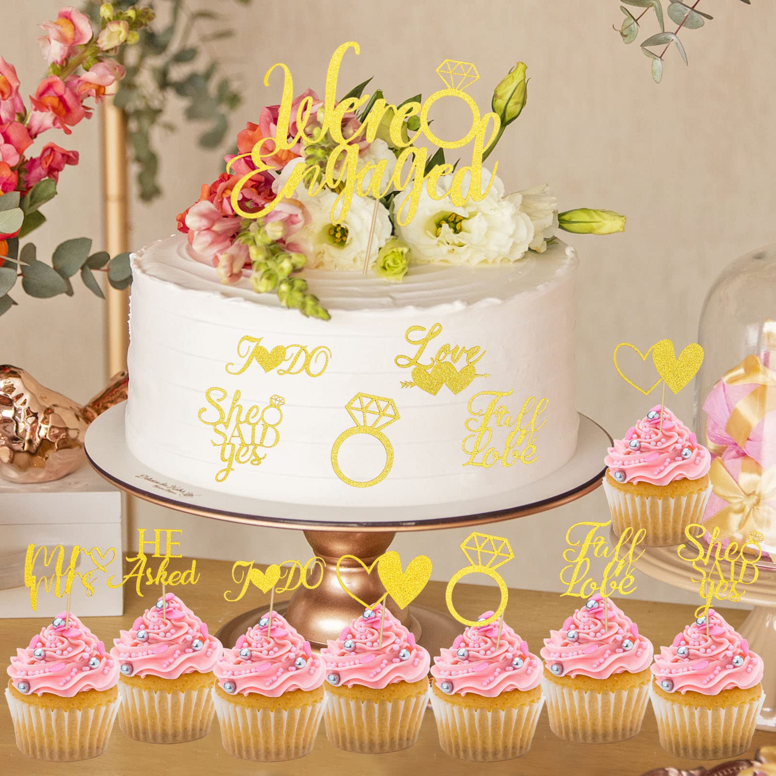 howaf-we-re-engaged-cake-topper-gold-tortendeko-25-stk image 6