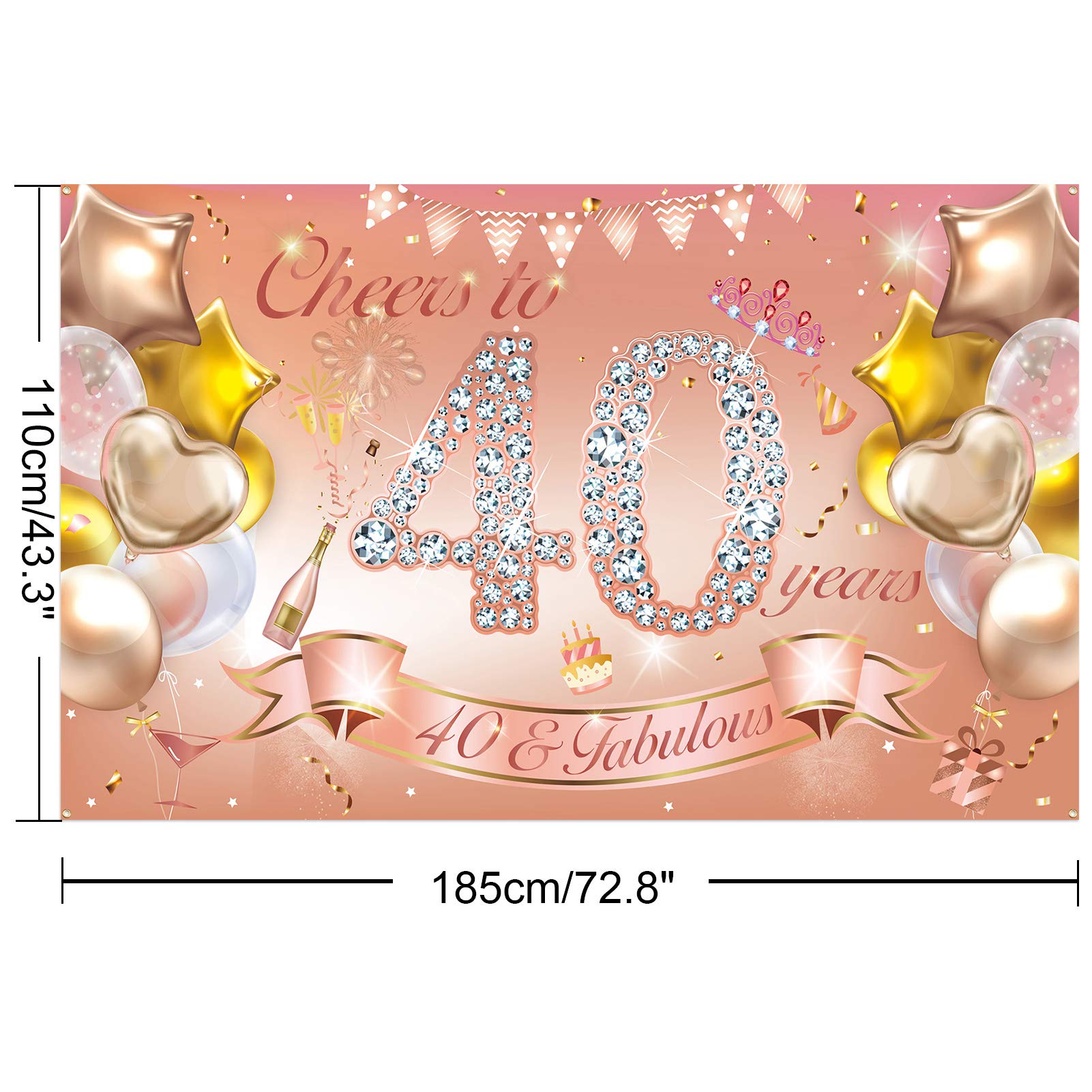 howaf-banner-40-geburtstag-frau-ros-gold-185x110-cm-stoff image 2