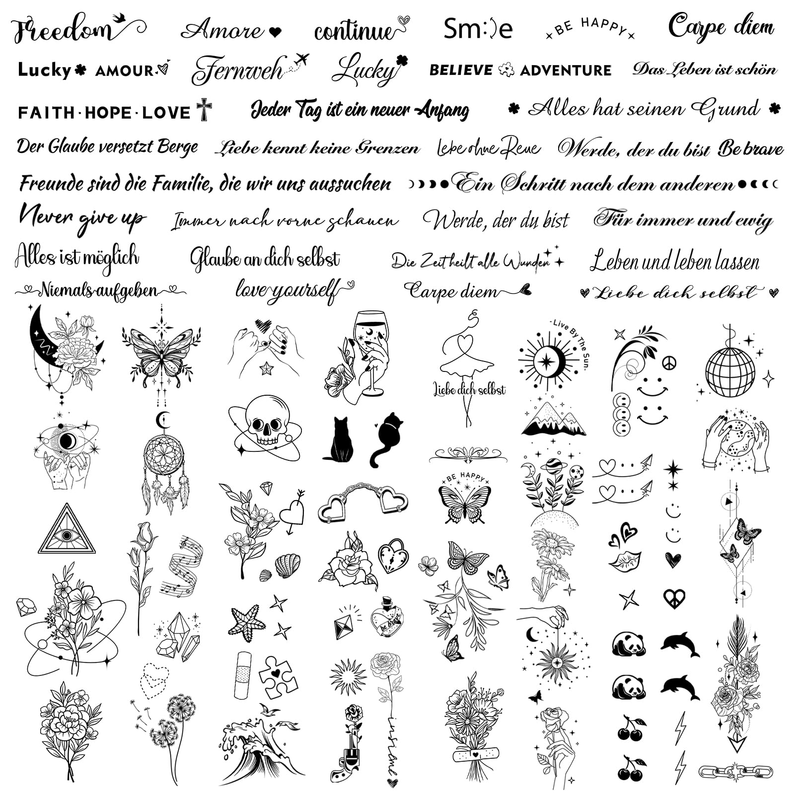 howaf-tempor-re-tattoos-schwarz-20-bl-tter-spr-che-blumen image 1