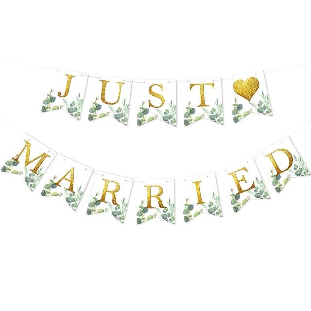 howaf-just-married-girlande-herzen-eukalyptus-banner-hochzeit image 1