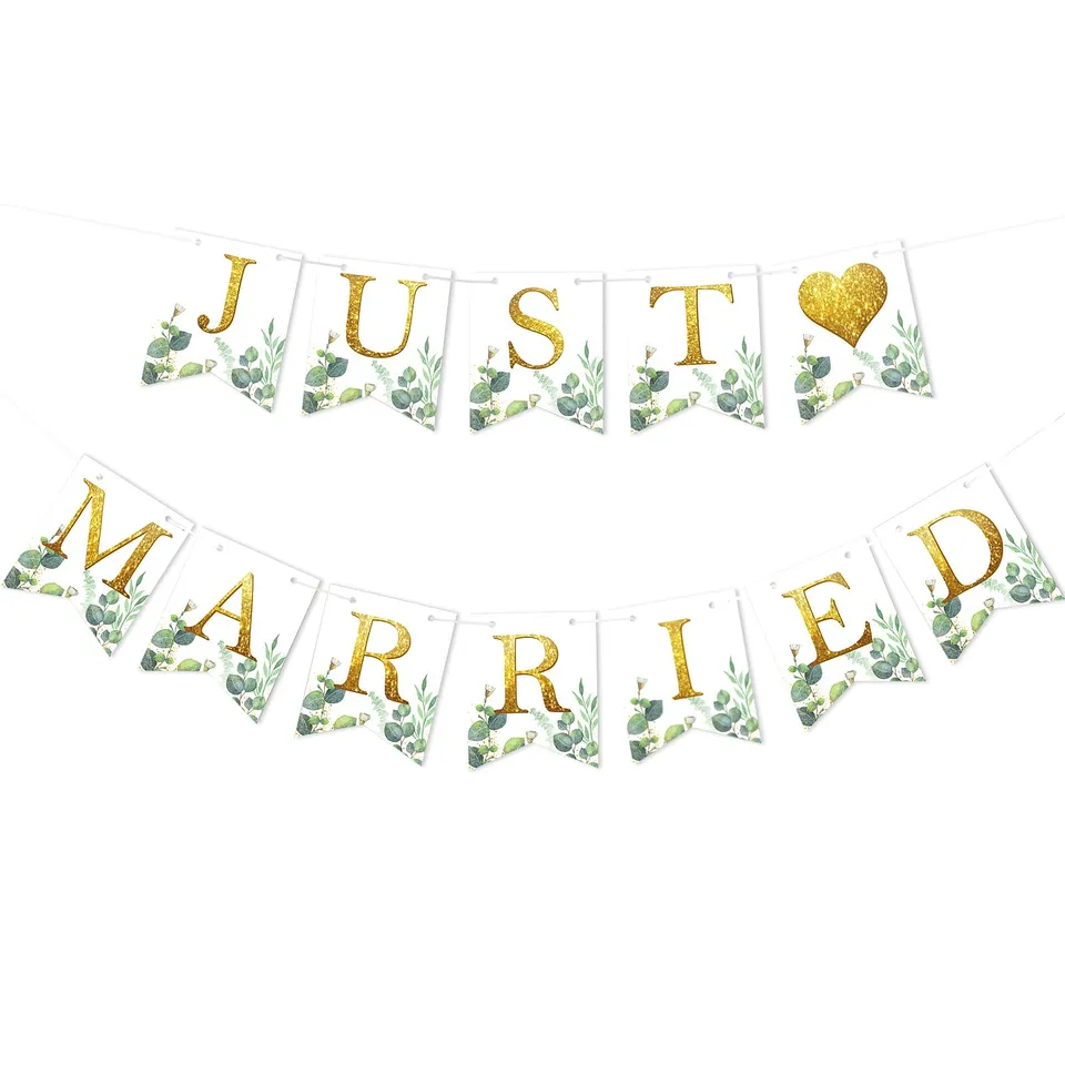 howaf-just-married-girlande-herzen-eukalyptus-banner-hochzeit image 1