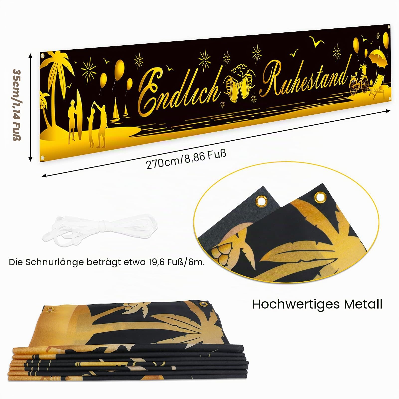 howaf-endlich-ruhestand-banner-stoff-schwarz-gold-270cm image 2
