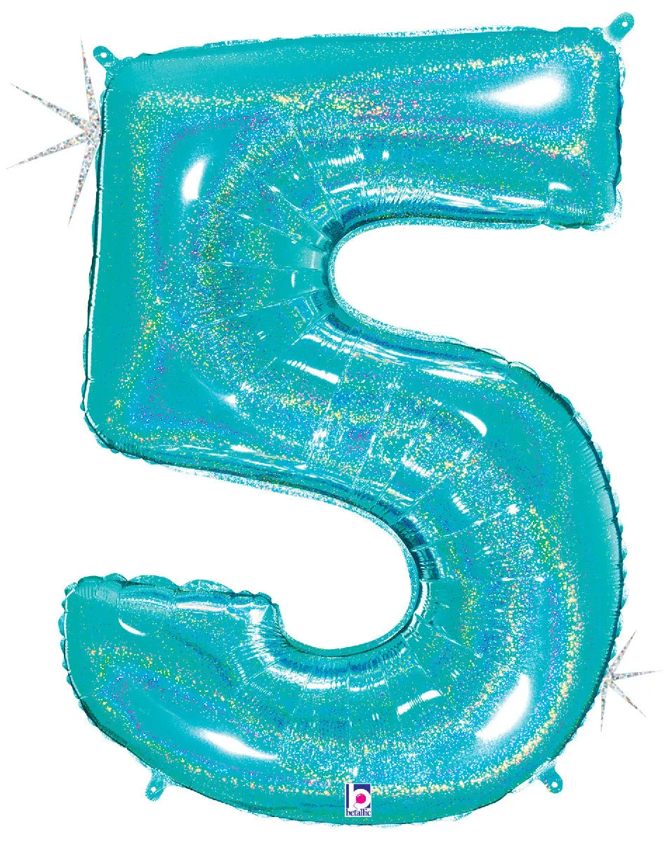 betallic-folienballon-zahl-5-glitter-blau-34-holografisch image 1