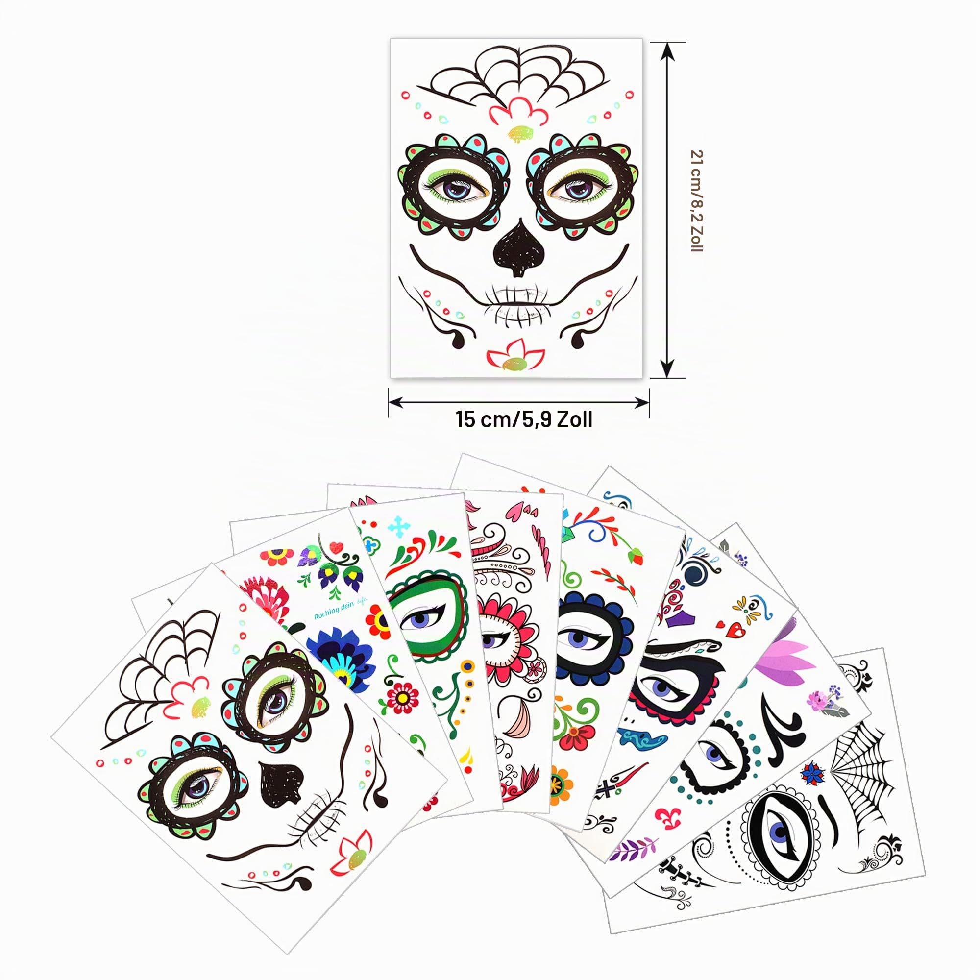 howaf-temporary-tattoos-halloween-gesichtstattoo-8-bl-tter-totenkopf image 2
