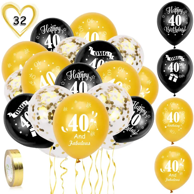 howaf-40-geburtstag-luftballons-set-schwarz-gold-30-teilig image 1