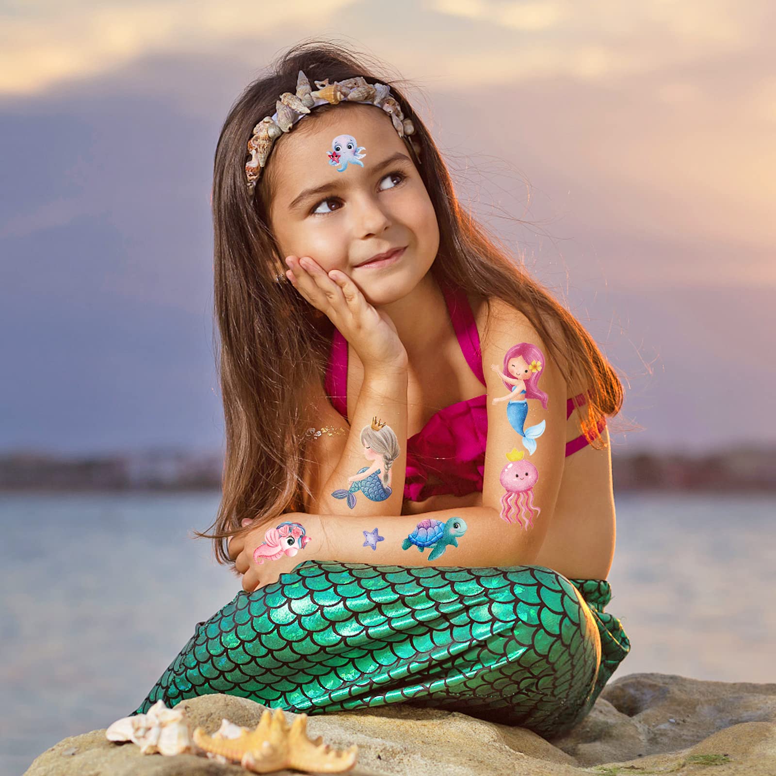howaf-meerjungfrau-tattoo-kinder-10-bl-tter-glitzer-set-m-dchen image 5