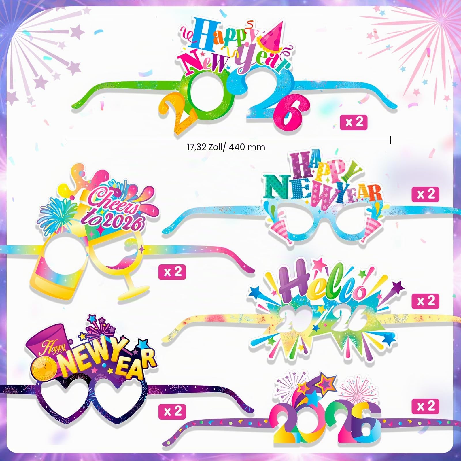 howaf-2026-silvesterbrille-partybrille-bunt-24-st-ck-papier image 2