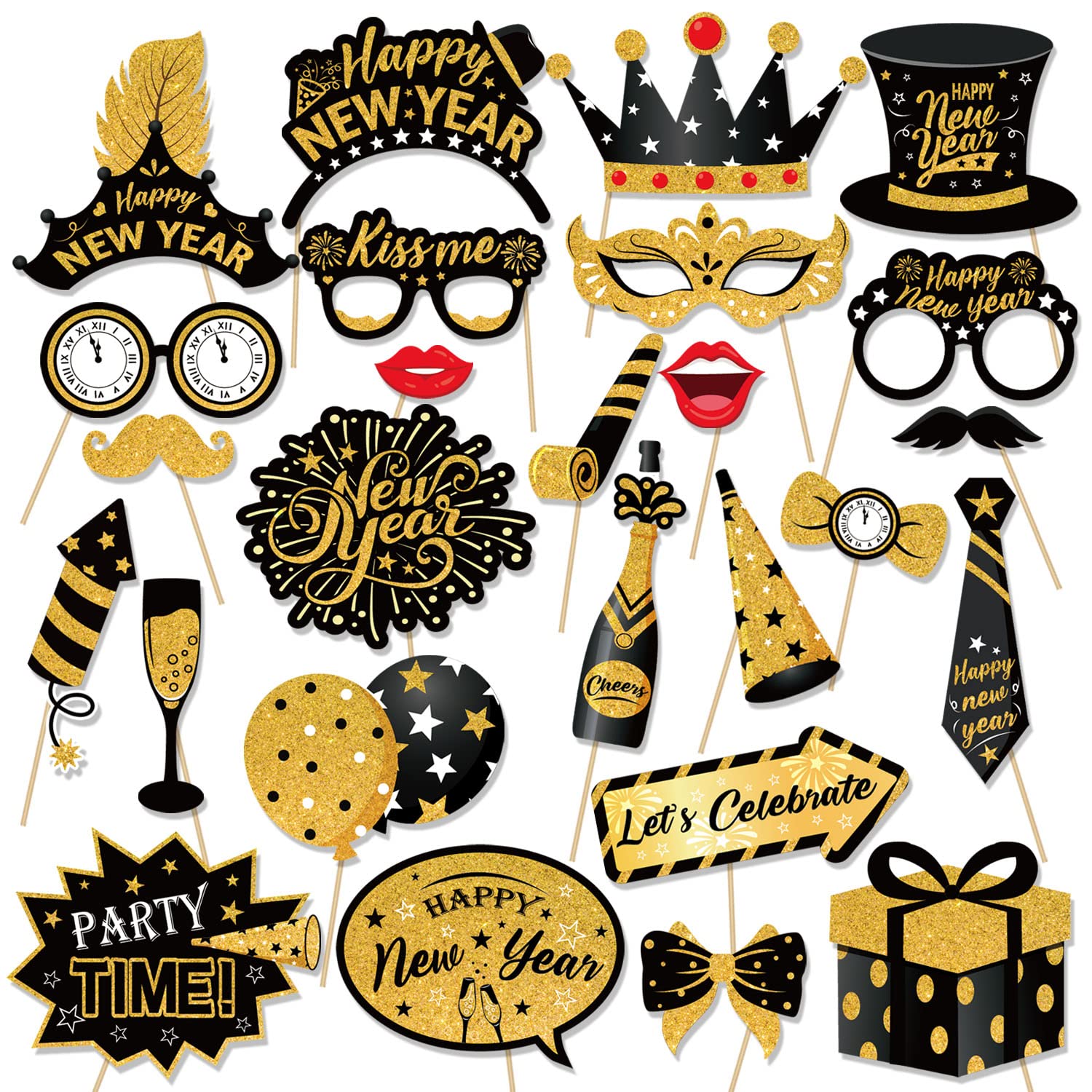 howaf-photo-booth-props-silvester-fotorequisiten-stil-b-26-teilig-mit-rahmen image 3
