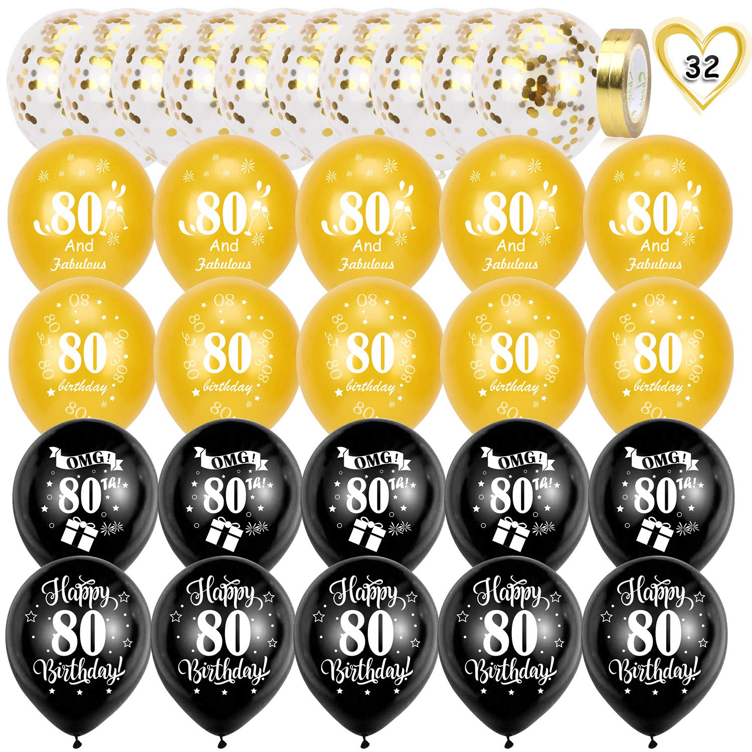 howaf-80-geburtstag-ballons-schwarz-gold-30-st-ck image 2