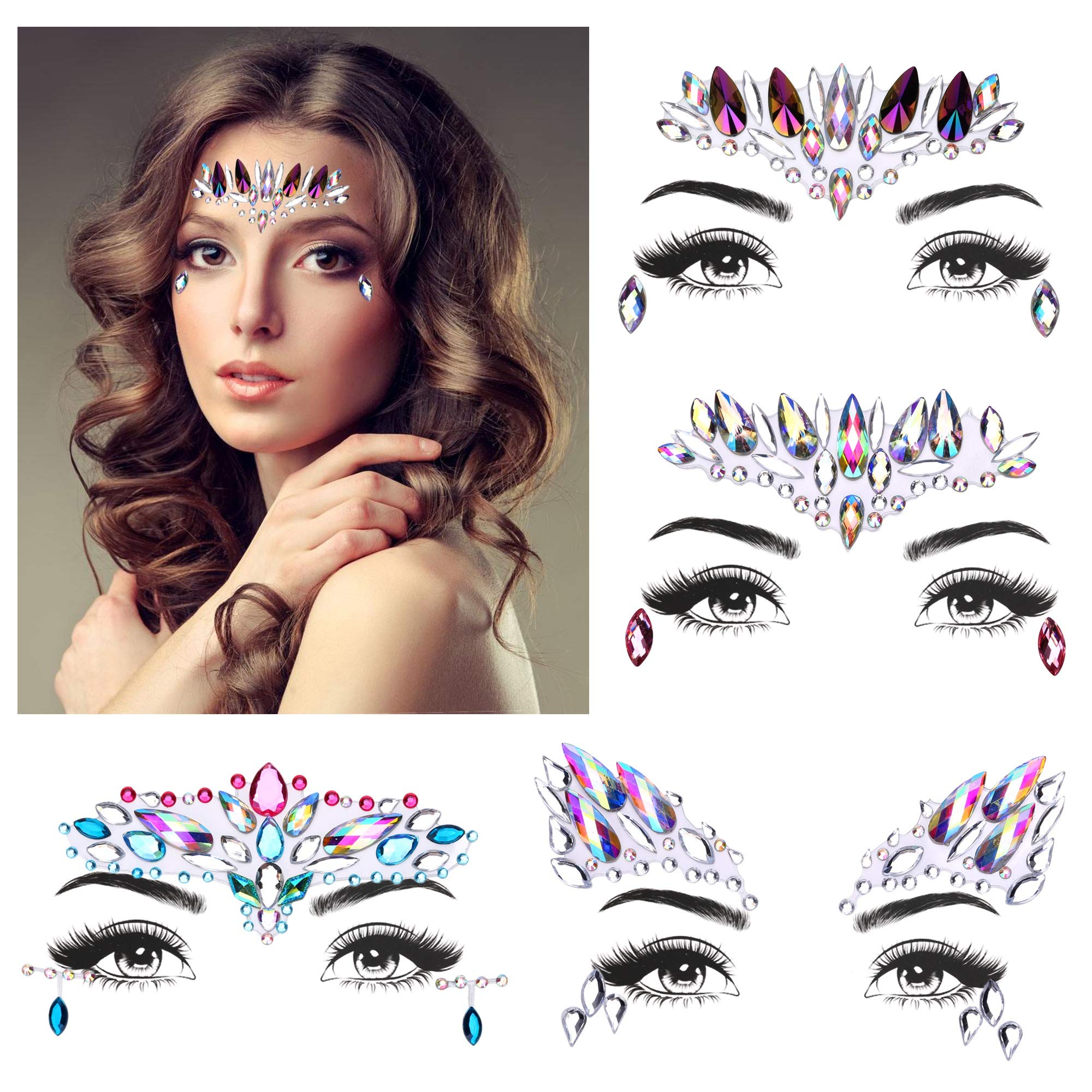 howaf-temporary-tattoos-gesicht-strasssteine-selbstklebend-8-st-ck-festival image 3