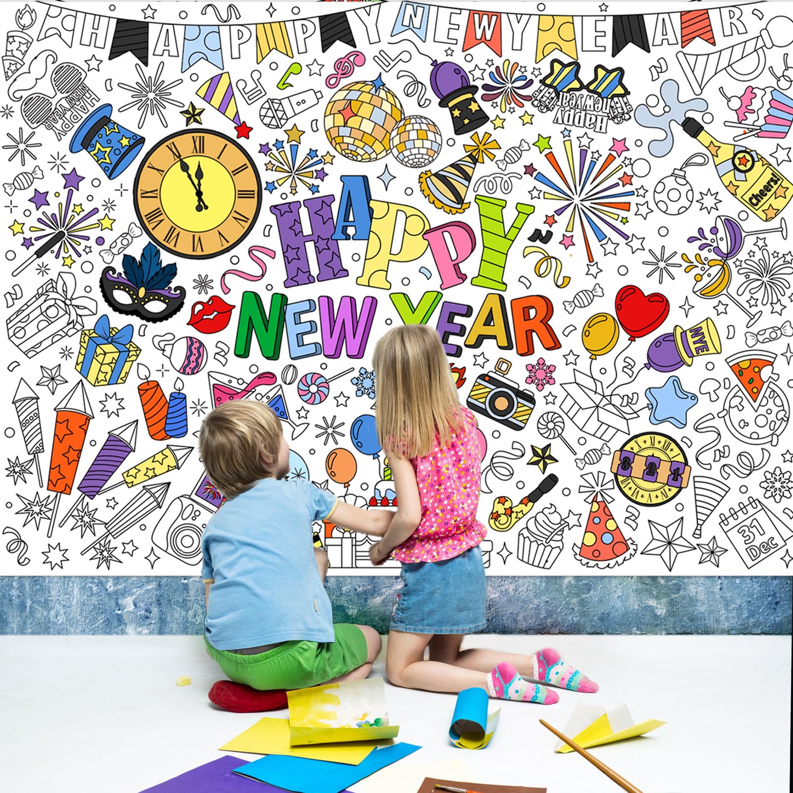 howaf-happy-new-year-ausmal-tischdecke-papier-mit-24-stiften image 6