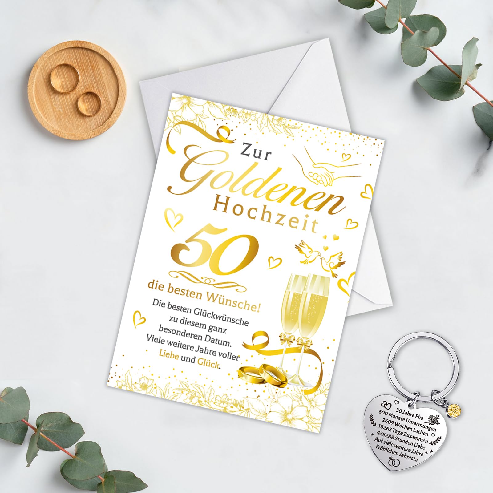 howaf-goldene-hochzeit-karte-mit-schl-sselanh-nger-50-jahre image 4