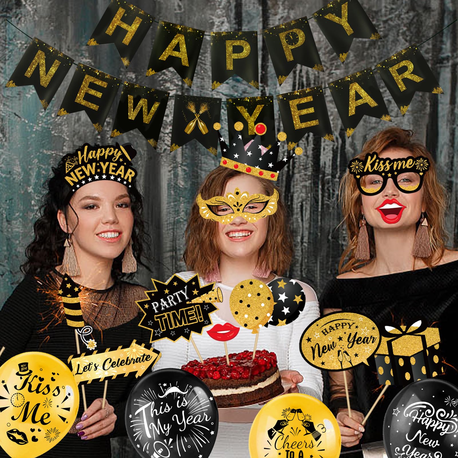 howaf-silvester-deko-2027-set-53-teilig-schwarz-gold-ballons image 6