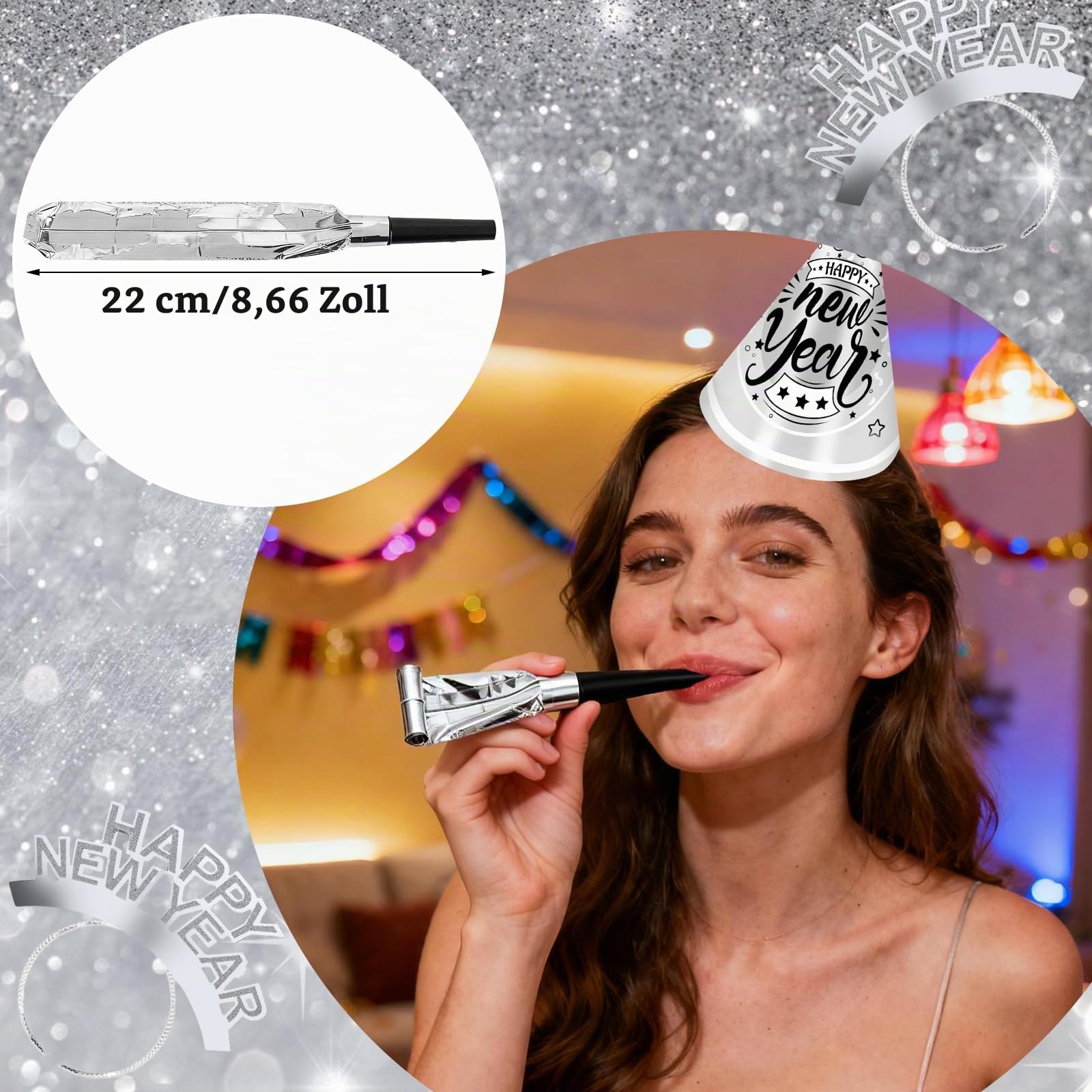 howaf-silvester-deko-2027-silber-party-set-48-st-ck-brille-hut image 4