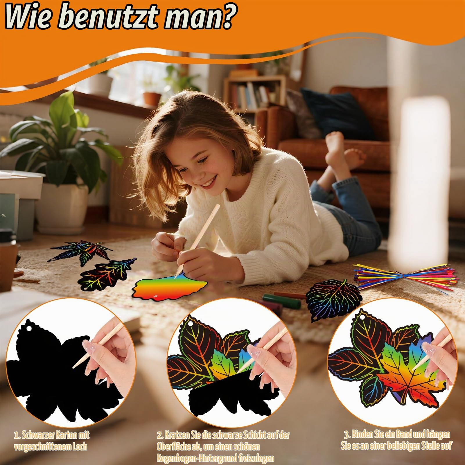 howaf-herbst-kratzbilder-bl-tter-regenbogen-36-st-ck image 3