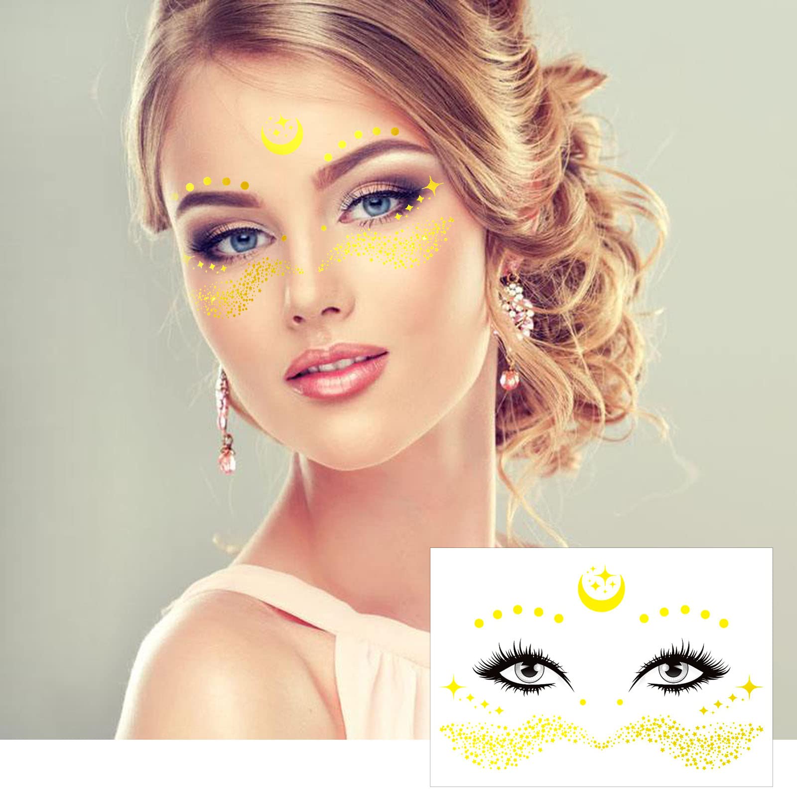 howaf-temporary-tattoos-gesichtstattoo-glitzer-gold-6-blatt-sterne image 6