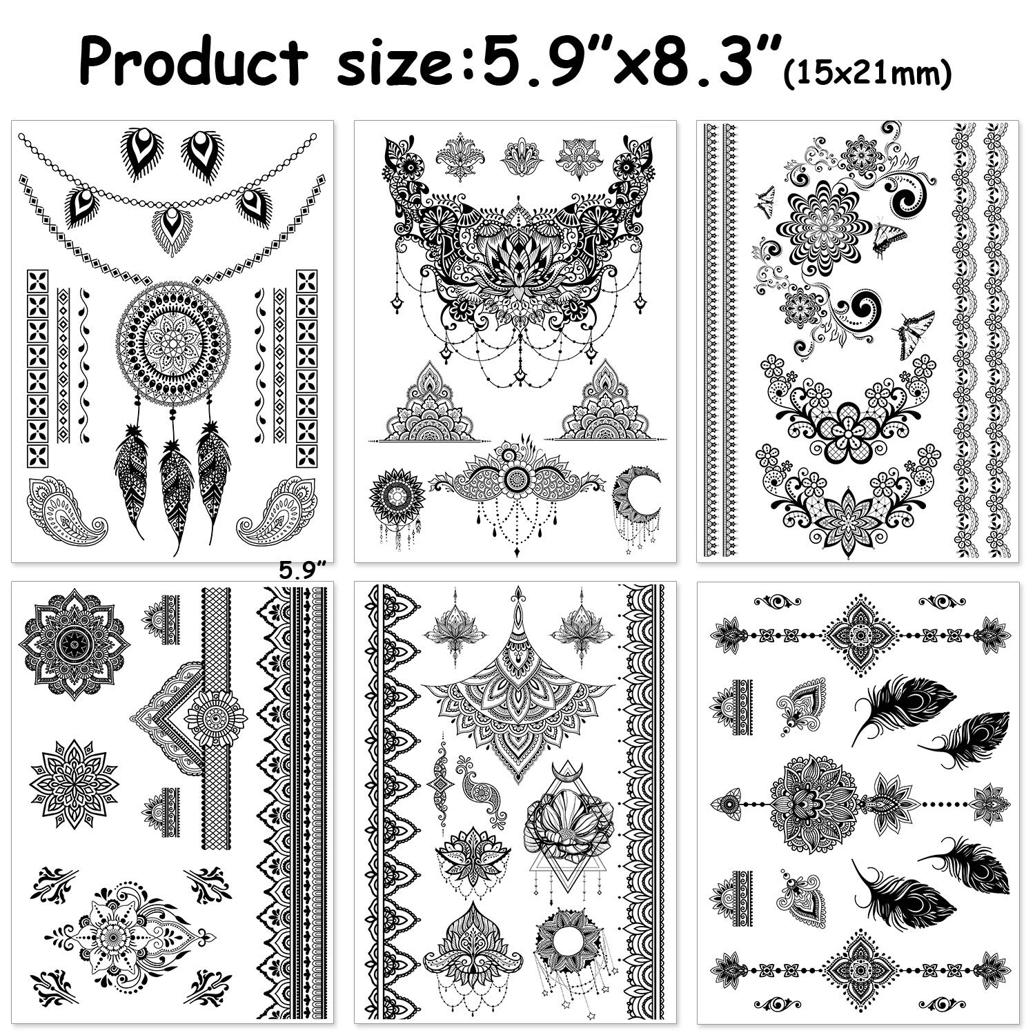 howaf-tempor-re-tattoos-schwarz-mandala-feder-10-bl-tter image 4