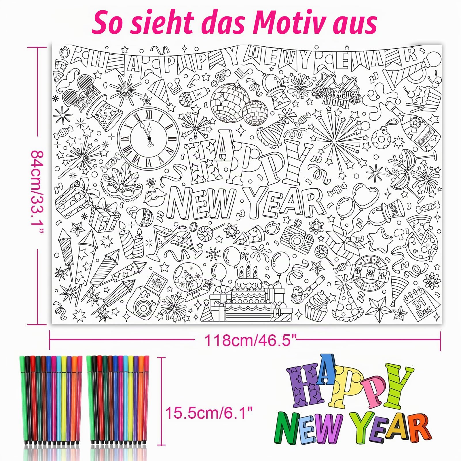 howaf-happy-new-year-ausmal-tischdecke-papier-mit-24-stiften image 2