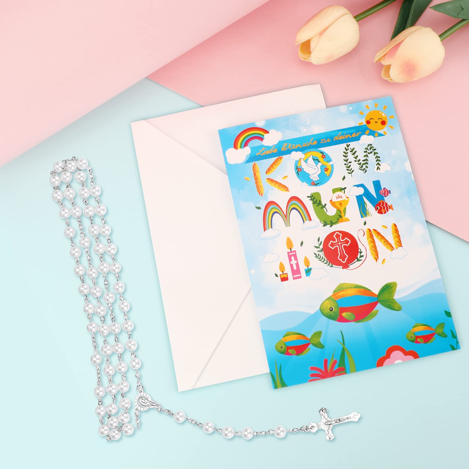 howaf-kommunion-karte-mit-rosenkranz-rosa-fisch-motiv image 4