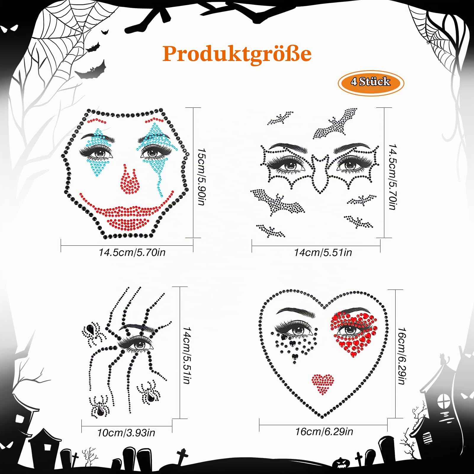 howaf-temporary-tattoos-halloween-gesicht-edelsteine-4-sets image 2