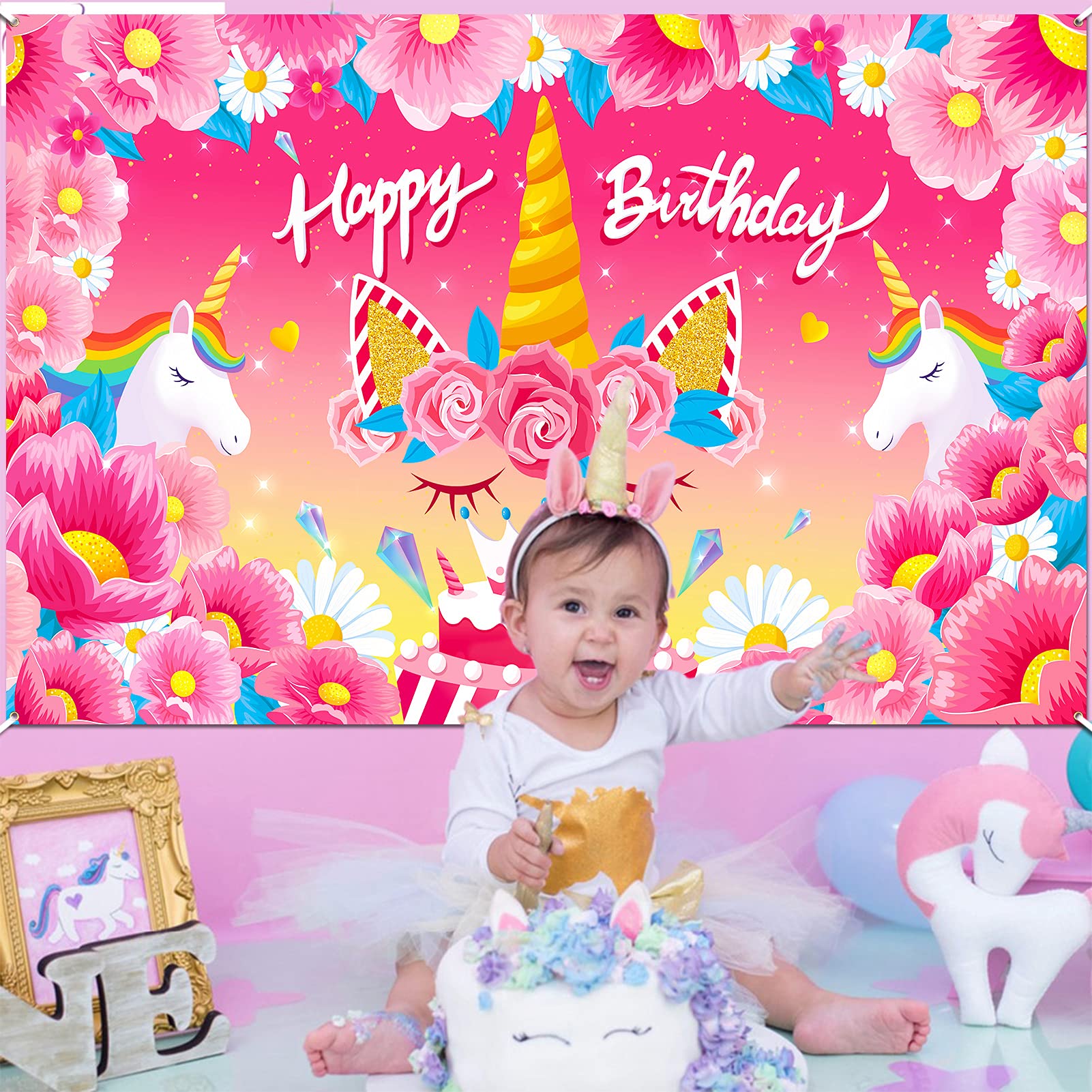 howaf-happy-birthday-banner-einhorn-stoff-185x110cm-rosa image 6