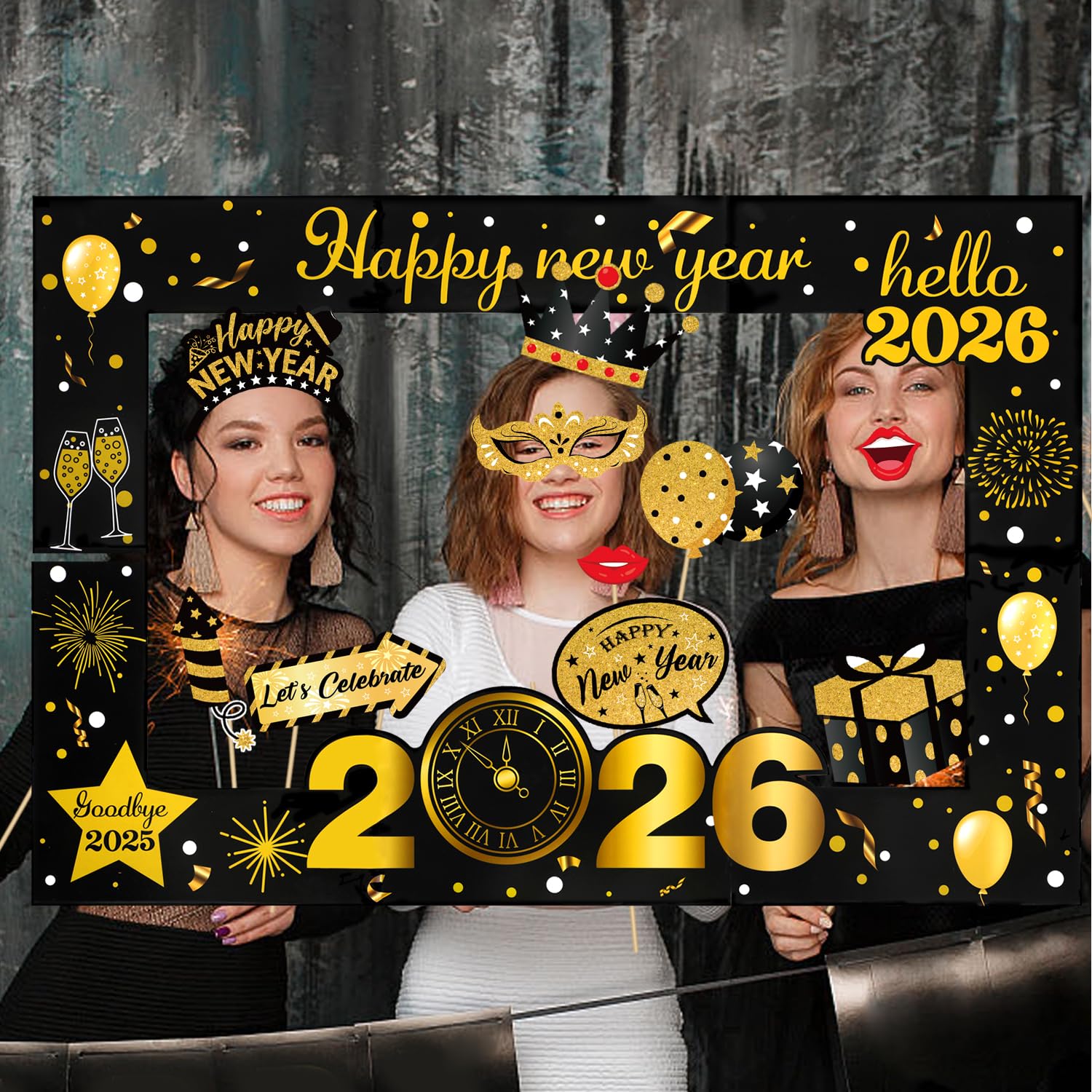 howaf-photo-booth-props-silvester-fotorequisiten-stil-b-26-teilig-mit-rahmen image 5