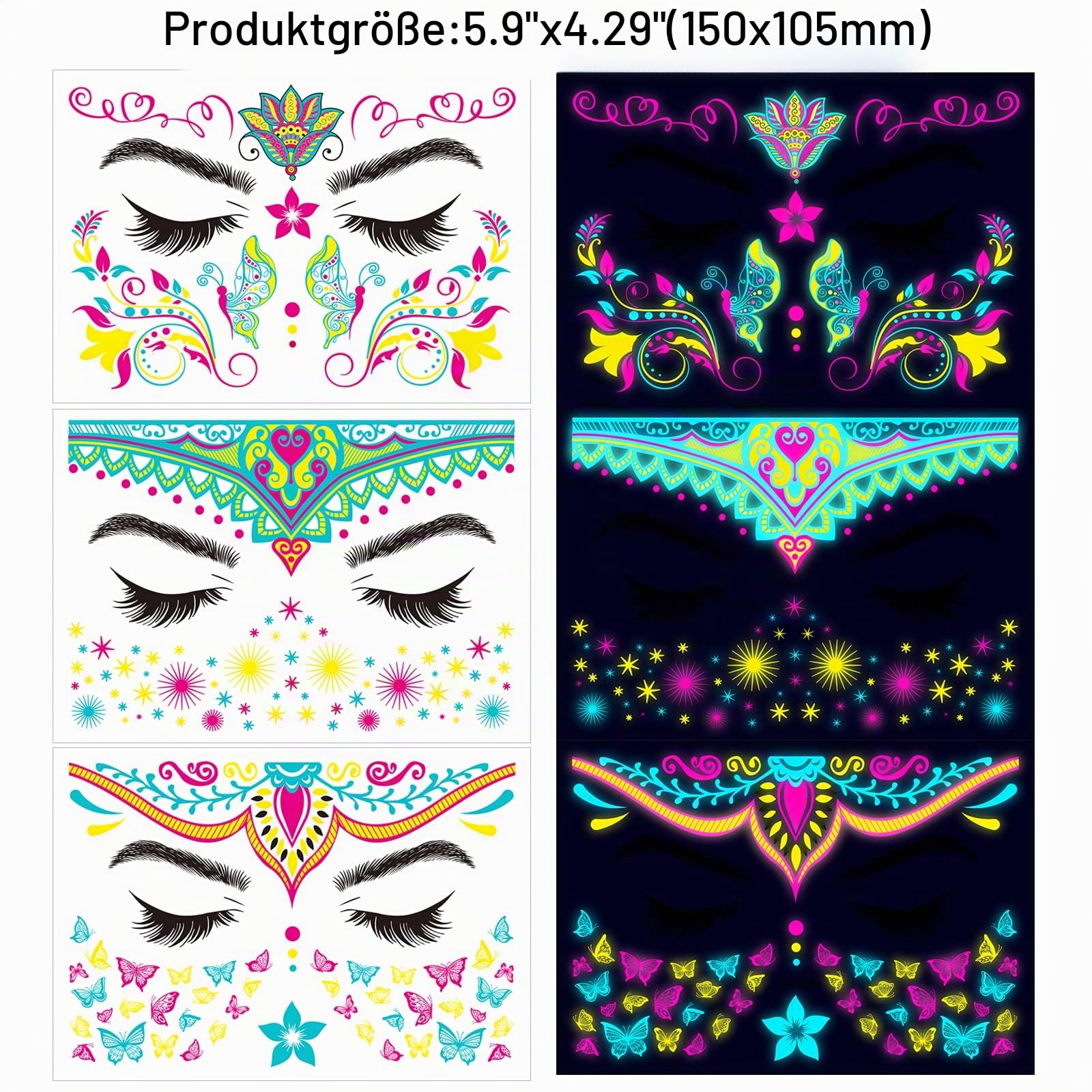 howaf-neon-tattoos-uv-gesicht-8-bl-tter-schwarzlicht image 2