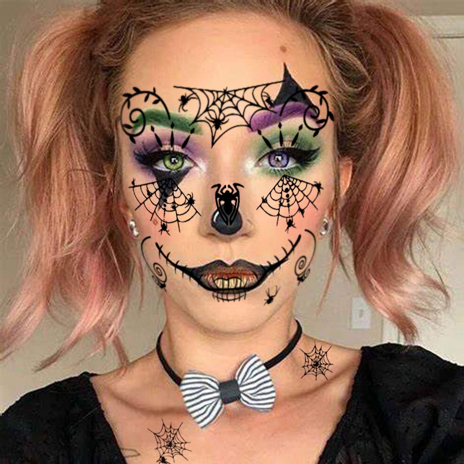 howaf-halloween-tattoo-spinne-10-blatt-tempor-r-gesicht image 6
