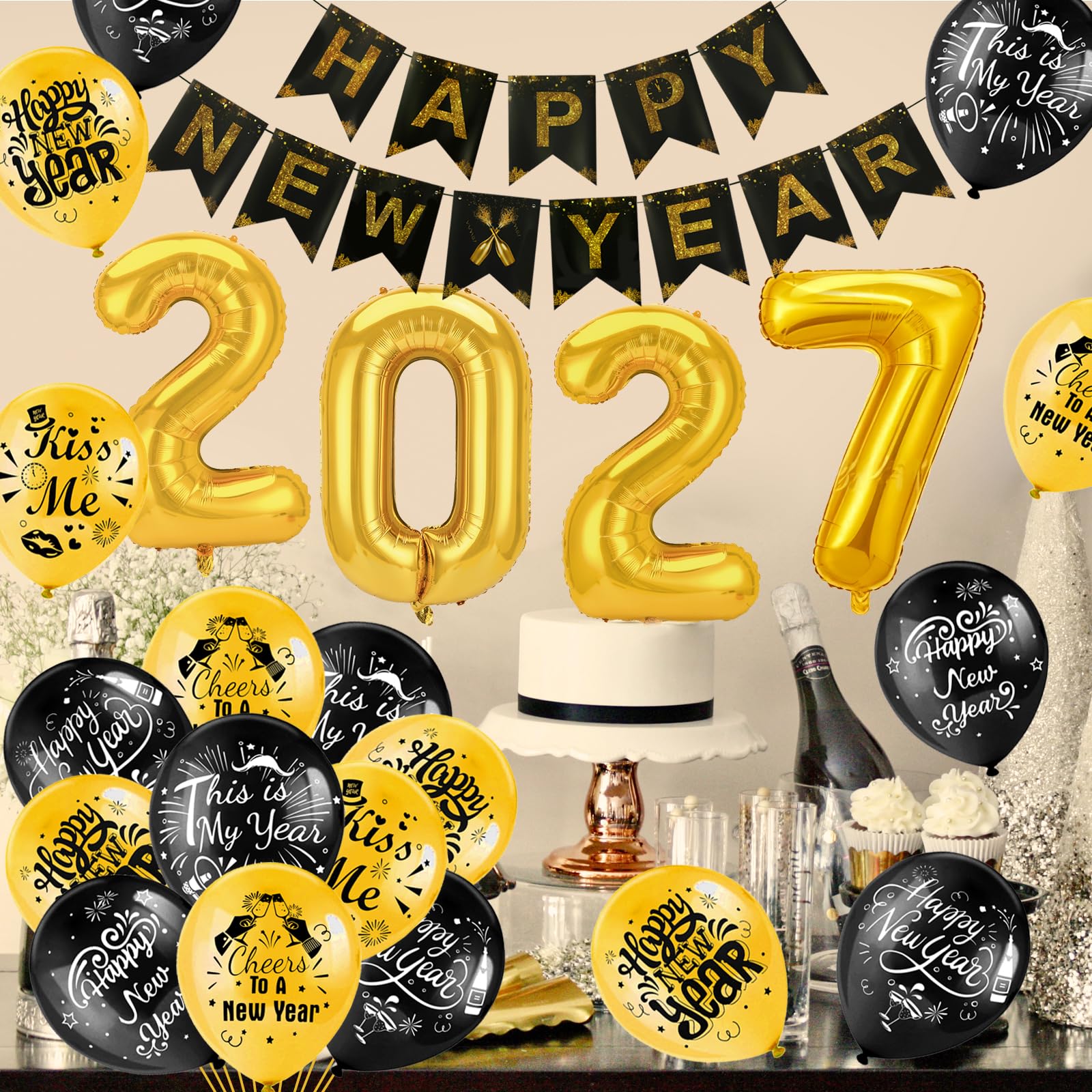 howaf-silvester-deko-2027-set-53-teilig-schwarz-gold-ballons image 7