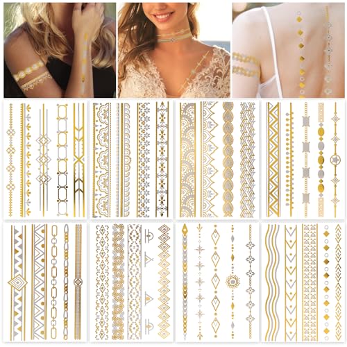 howaf-temporary-tattoos-gold-tempor-re-tattoos-metallic-glitzer-8-bl-tter image 6