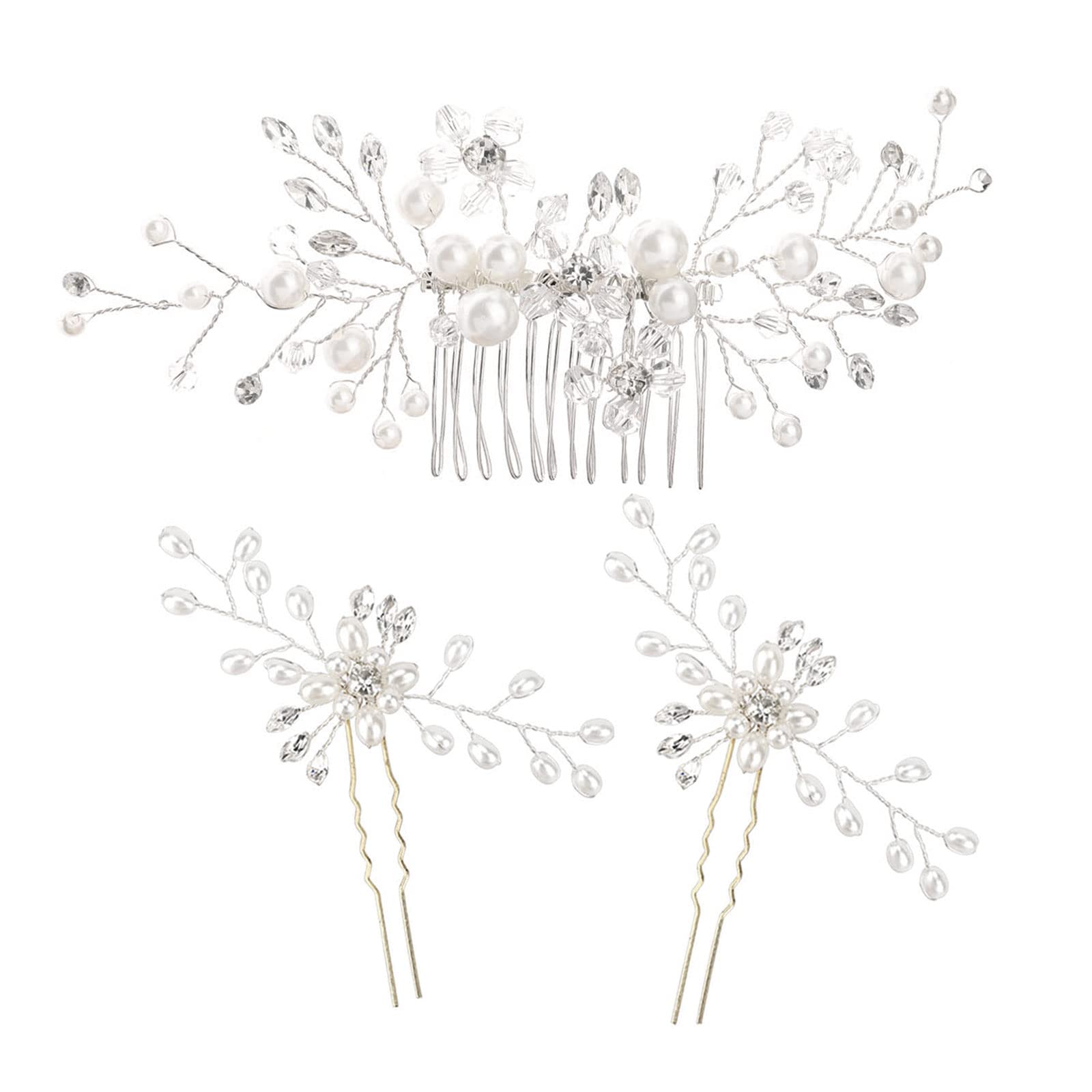 howaf-braut-haarschmuck-3er-set-blume-kristall-perlen image 1