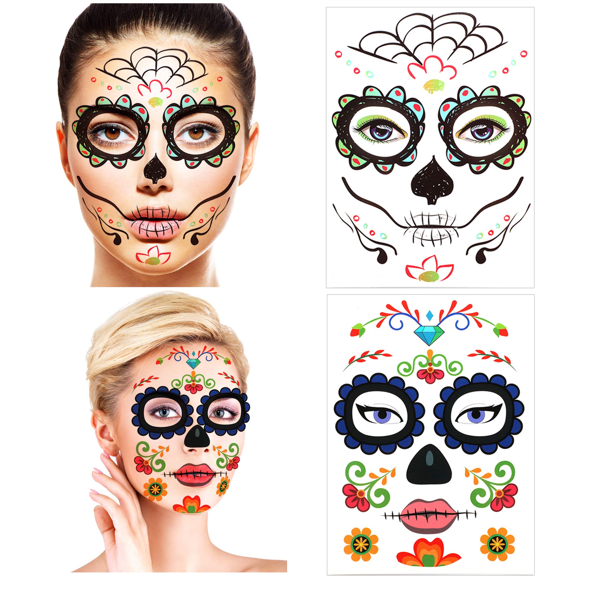 howaf-temporary-tattoos-halloween-gesichtstattoo-8-bl-tter-totenkopf image 4