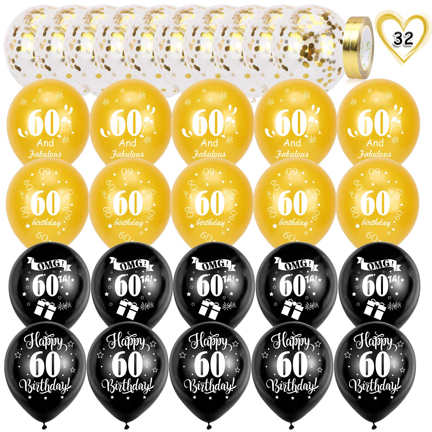 howaf-60-geburtstag-luftballons-30-st-ck-schwarz-gold image 2