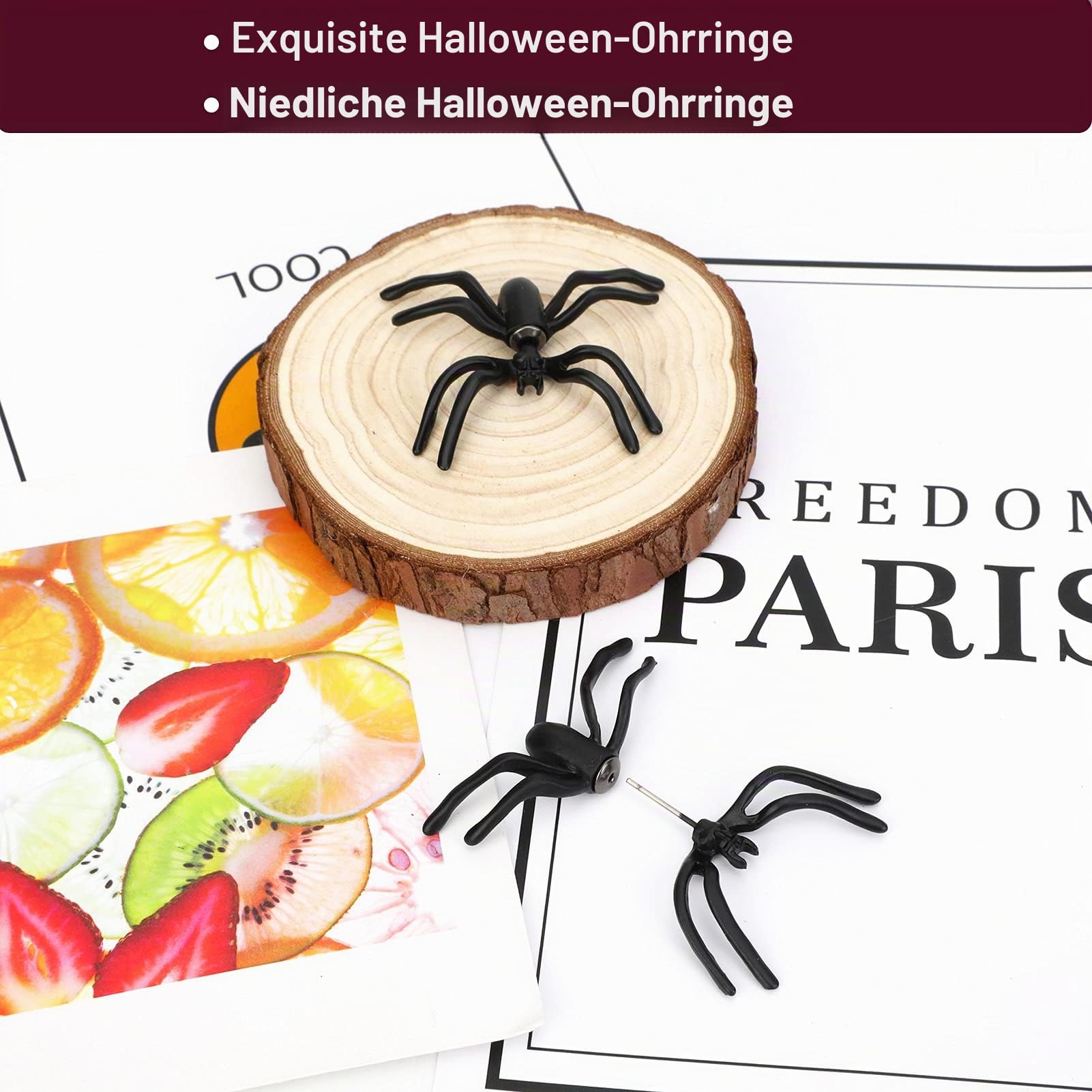 howaf-halloween-ohrringe-spinne-rose-skull-2-paar-ohrstecker image 3