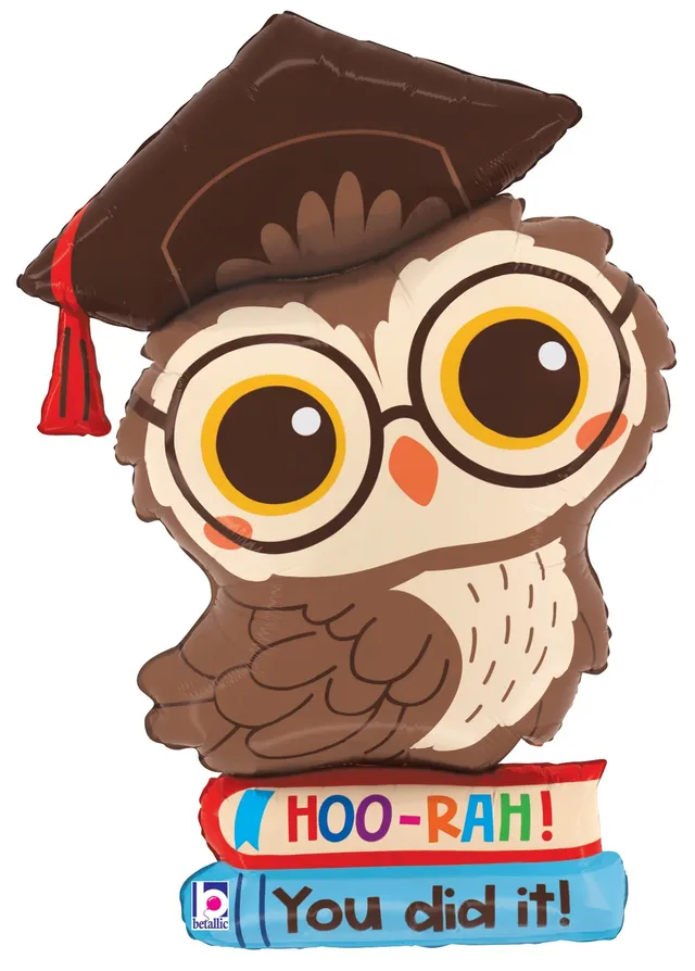 betallic-foil-balloons-hoo-rah-graduation-owl-folienballon-32-zoll image 1