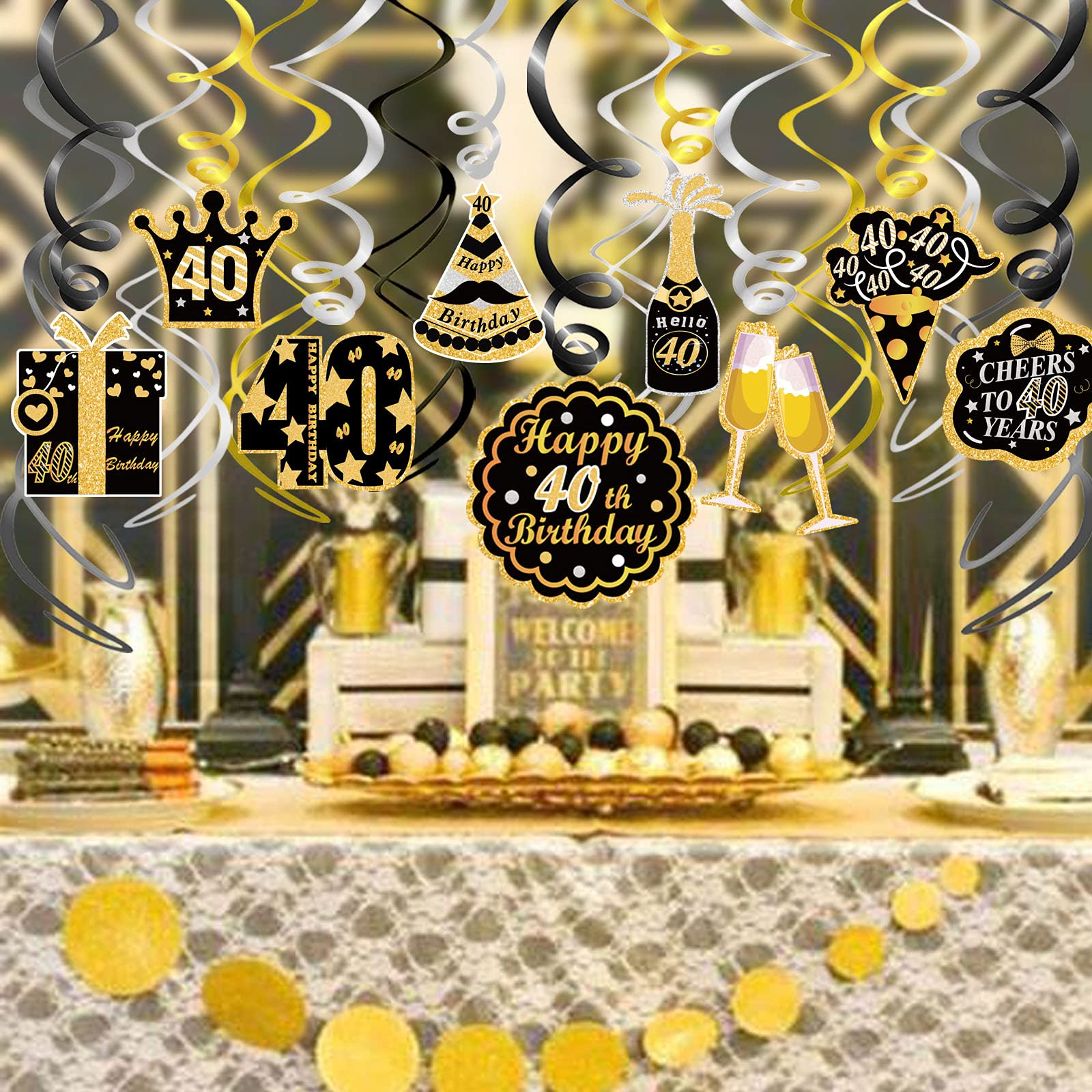 howaf-40-geburtstag-h-ngedeko-spiralen-schwarz-gold-30-st-ck image 7