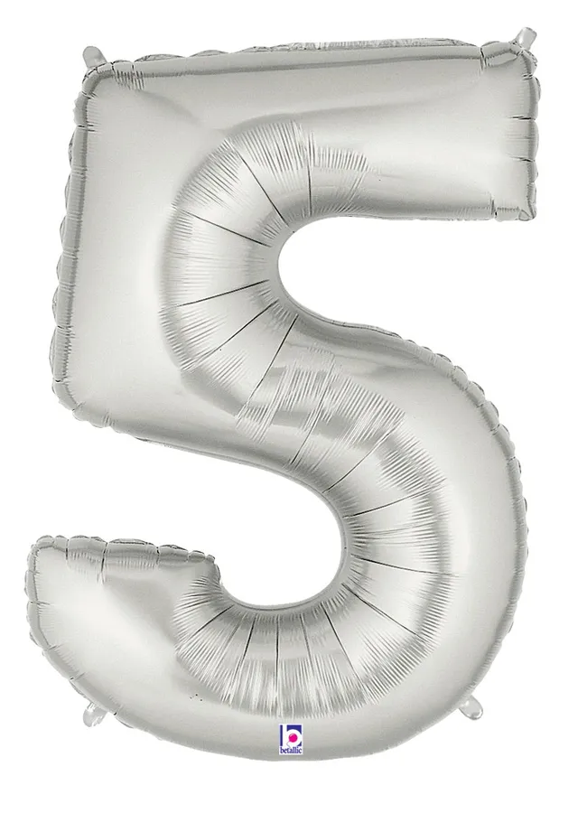 betallic-foil-balloons-zahl-5-folienballon-34-silber-megaloon image 1